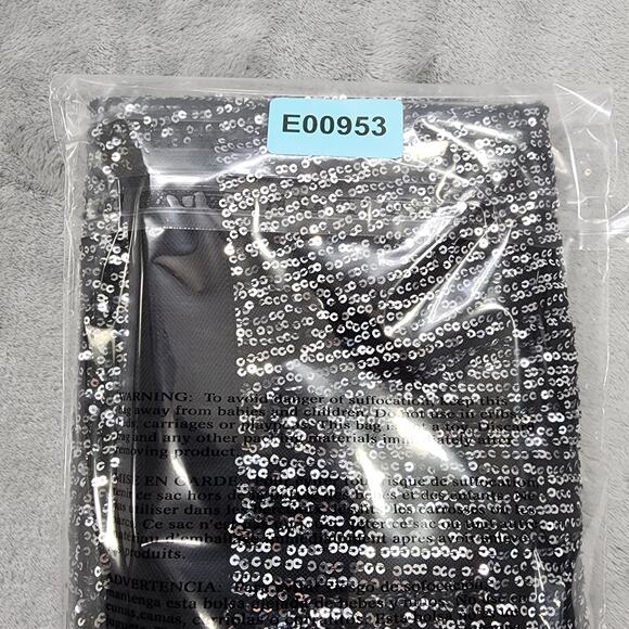 Rafaella Skirt Womens M Black Silver Sequin Midi Pull On Stretch Side Slit Party - Picture 9 of 9